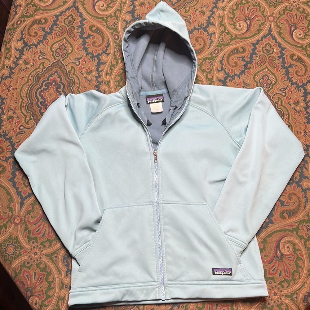 Patagonia full zip up light weight fleece lined hoodie jacket Ice blue size Smal - Picture 4 of 7